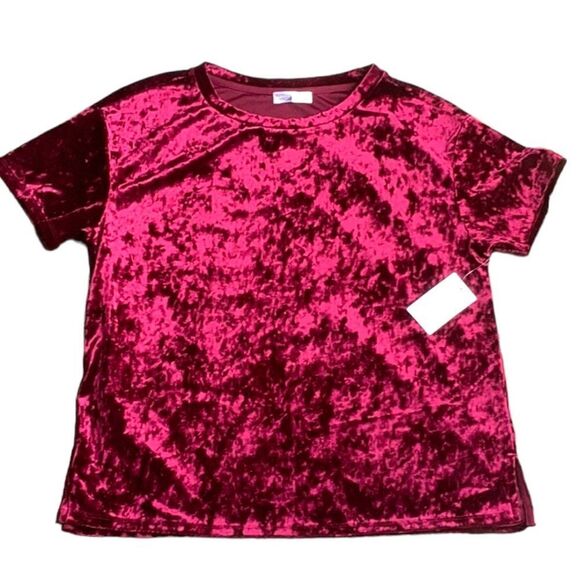 89 TH + MADISON NWT WOMENS SOFT VELVET SHORT SLEEVES BURGUNDY BLOUSE TOP  SMALL - Picture 5 of 10